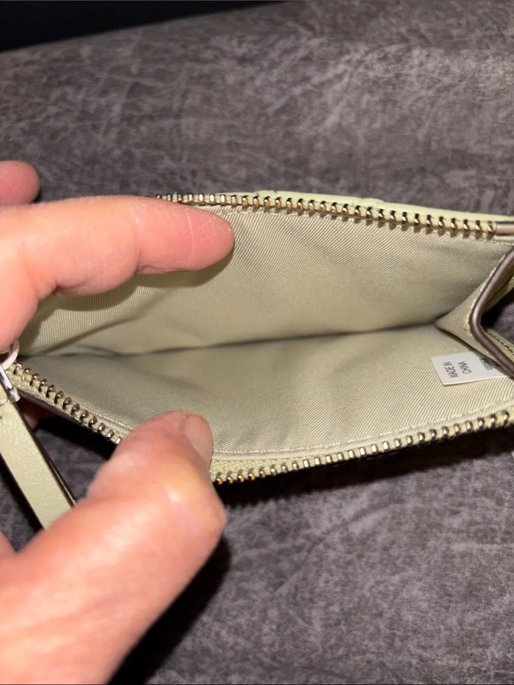 Tory Burch Pale Green Leather Card Holder with Wrist Strap